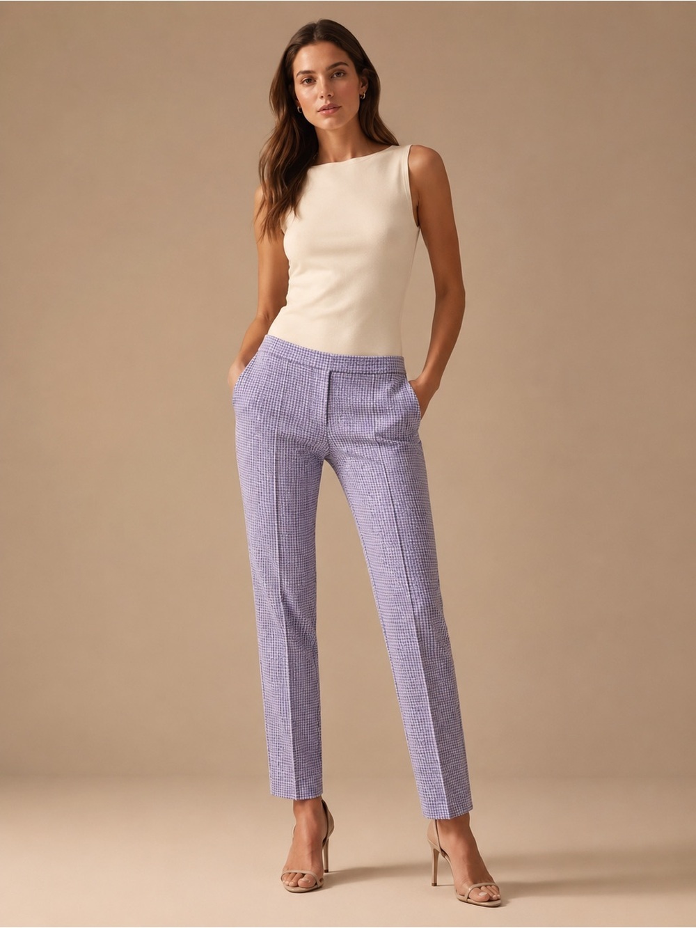 Belyn Key Lavender Check Straight-Leg Pants